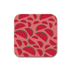 Watermelon Red Food Fruit Healthy Summer Fresh Rubber Square Coaster (4 Pack) by pakminggu