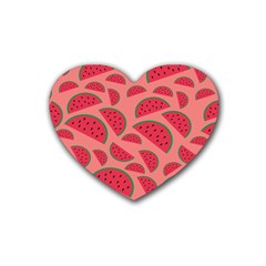 Watermelon Red Food Fruit Healthy Summer Fresh Rubber Heart Coaster (4 Pack) by pakminggu