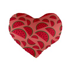 Watermelon Red Food Fruit Healthy Summer Fresh Standard 16  Premium Flano Heart Shape Cushions by pakminggu