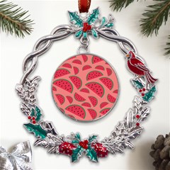 Watermelon Red Food Fruit Healthy Summer Fresh Metal X mas Wreath Holly Leaf Ornament