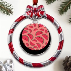 Watermelon Red Food Fruit Healthy Summer Fresh Metal Red Ribbon Round Ornament