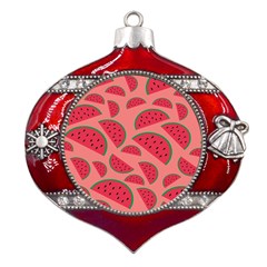 Watermelon Red Food Fruit Healthy Summer Fresh Metal Snowflake And Bell Red Ornament