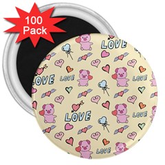 Pig Animal Love Romance Seamless Texture Pattern 3  Magnets (100 Pack) by pakminggu