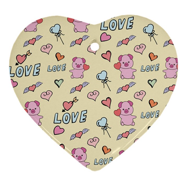 Pig Animal Love Romance Seamless Texture Pattern Heart Ornament (Two Sides)