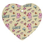 Pig Animal Love Romance Seamless Texture Pattern Heart Ornament (Two Sides) Back