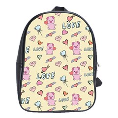 Pig Animal Love Romance Seamless Texture Pattern School Bag (large) by pakminggu