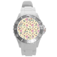 Pig Animal Love Romance Seamless Texture Pattern Round Plastic Sport Watch (l) by pakminggu