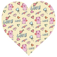 Pig Animal Love Romance Seamless Texture Pattern Wooden Puzzle Heart by pakminggu