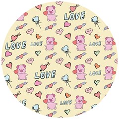 Pig Animal Love Romance Seamless Texture Pattern Wooden Puzzle Round by pakminggu