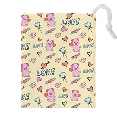 Pig Animal Love Romance Seamless Texture Pattern Drawstring Pouch (4xl) by pakminggu