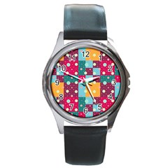 Background Pattern Texture Design Dots Wallpaper Round Metal Watch by pakminggu