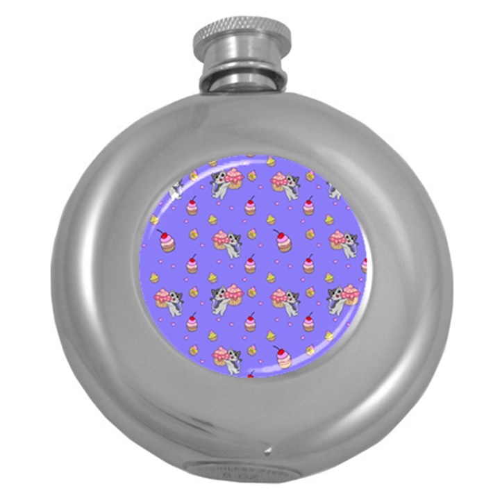 Art Pattern Design Seamless Scrapbooking Round Hip Flask (5 oz)