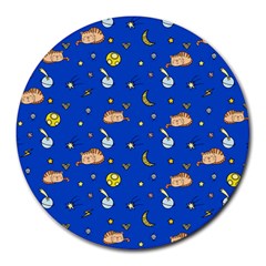 Cat Animals Sleep Stars Seamless Background Round Mousepad by pakminggu