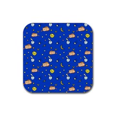 Cat Animals Sleep Stars Seamless Background Rubber Coaster (square) by pakminggu