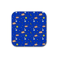 Cat Animals Sleep Stars Seamless Background Rubber Square Coaster (4 Pack) by pakminggu