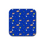 Cat Animals Sleep Stars Seamless Background Rubber Square Coaster (4 pack) Front