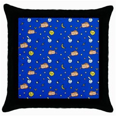 Cat Animals Sleep Stars Seamless Background Throw Pillow Case (black) by pakminggu