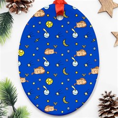 Cat Animals Sleep Stars Seamless Background Oval Ornament (two Sides) by pakminggu