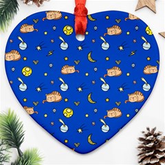 Cat Animals Sleep Stars Seamless Background Heart Ornament (two Sides) by pakminggu