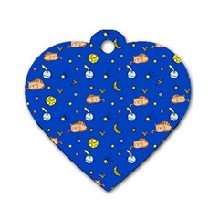 Cat Animals Sleep Stars Seamless Background Dog Tag Heart (one Side) by pakminggu