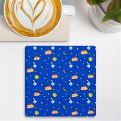 Cat Animals Sleep Stars Seamless Background Uv Print Square Tile Coaster  by pakminggu