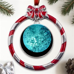 Nature Wallpaper Bubbles Water Bubbly Metal Red Ribbon Round Ornament