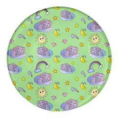 Elephant Sleeping Elephants Background Round Glass Fridge Magnet (4 Pack)