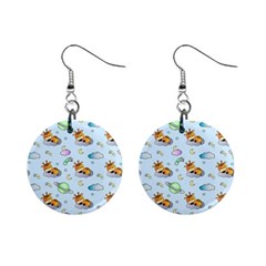 Pattern Giraffe Animal Seamless Scrapbooking Blue Mini Button Earrings by pakminggu