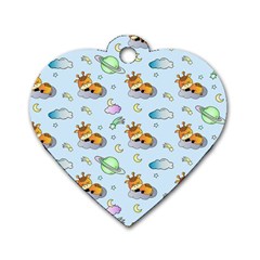 Pattern Giraffe Animal Seamless Scrapbooking Blue Dog Tag Heart (one Side) by pakminggu