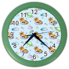 Pattern Giraffe Animal Seamless Scrapbooking Blue Color Wall Clock by pakminggu