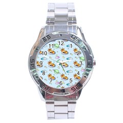 Pattern Giraffe Animal Seamless Scrapbooking Blue Stainless Steel Analogue Watch by pakminggu