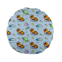 Pattern Giraffe Animal Seamless Scrapbooking Blue Standard 15  Premium Round Cushions