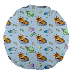 Pattern Giraffe Animal Seamless Scrapbooking Blue Large 18  Premium Round Cushions