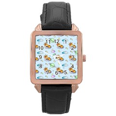 Pattern Giraffe Animal Seamless Scrapbooking Blue Rose Gold Leather Watch  by pakminggu