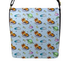 Pattern Giraffe Animal Seamless Scrapbooking Blue Flap Closure Messenger Bag (l) by pakminggu