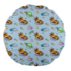 Pattern Giraffe Animal Seamless Scrapbooking Blue Large 18  Premium Flano Round Cushions by pakminggu