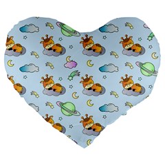 Pattern Giraffe Animal Seamless Scrapbooking Blue Large 19  Premium Flano Heart Shape Cushions by pakminggu