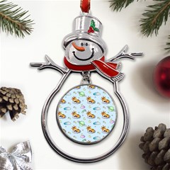 Pattern Giraffe Animal Seamless Scrapbooking Blue Metal Snowman Ornament by pakminggu