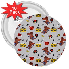 Background Pattern Texture Design Dog Music 3  Buttons (10 Pack)  by pakminggu