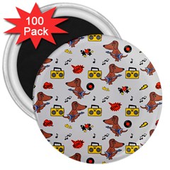 Background Pattern Texture Design Dog Music 3  Magnets (100 Pack) by pakminggu