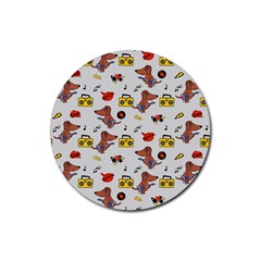 Background Pattern Texture Design Dog Music Rubber Coaster (round) by pakminggu