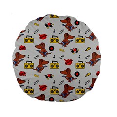 Background Pattern Texture Design Dog Music Standard 15  Premium Round Cushions