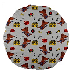 Background Pattern Texture Design Dog Music Large 18  Premium Round Cushions