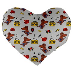 Background Pattern Texture Design Dog Music Large 19  Premium Flano Heart Shape Cushions by pakminggu