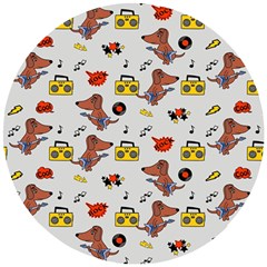 Background Pattern Texture Design Dog Music Wooden Puzzle Round by pakminggu