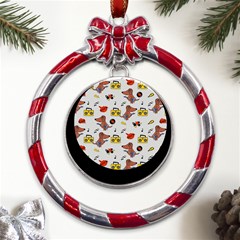 Background Pattern Texture Design Dog Music Metal Red Ribbon Round Ornament