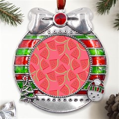 Watermelon Background Watermelon Wallpaper Metal X mas Ribbon With Red Crystal Round Ornament by pakminggu