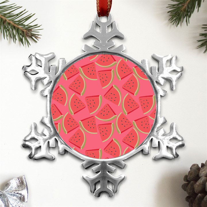 Watermelon Background Watermelon Wallpaper Metal Small Snowflake Ornament