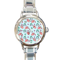 Pigs Pattern Art Design Drawing Sketch Wallpaper Round Italian Charm Watch by pakminggu