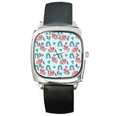 Pigs Pattern Art Design Drawing Sketch Wallpaper Square Metal Watch by pakminggu